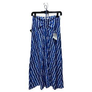 AREA STARS Women Blue Stripe Summer Tie Neck Dress SMALL
